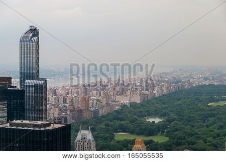 Manhattan skyscrapers on the edge of Central Park