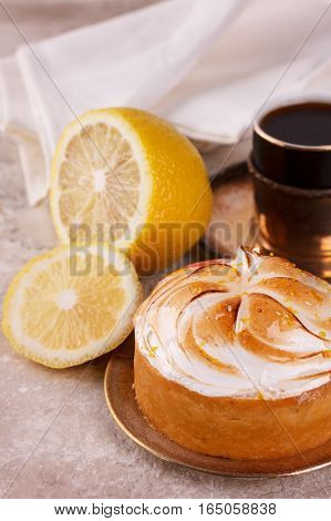 Lemon Tart Pie With Cup Of Coffee