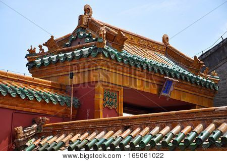 Gate in Shenyang Imperial Palace Mukden Palace, Shenyang, Liaoning Province, China. Shenyang Imperial Palace is UNESCO world heritage site built in 400 years ago.