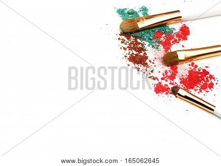 Makeup highlighter, make-up on Valentine's Day, shadow and brushes for make-up, make-up artist for the tools.