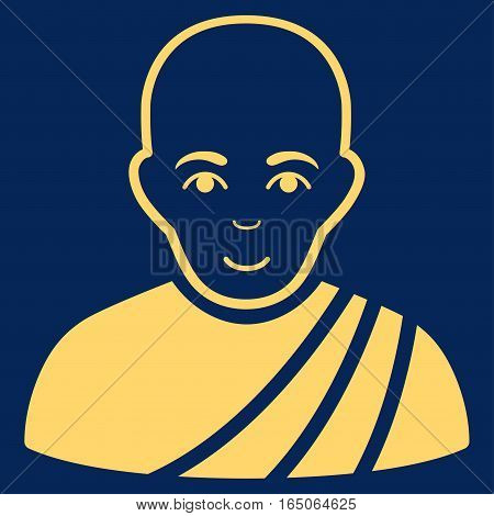 Buddhist Monk vector icon. Flat yellow symbol. Pictogram is isolated on a blue background. Designed for web and software interfaces.