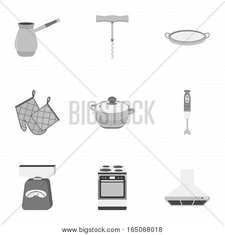 Kitchen set icons in monochrome style. Big collection of kitchen vector symbol stock
