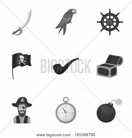 Pirates set icons in monochrome design. Big collection of pirates vector symbol stock illustration
