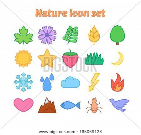 Nature icon set, colorful flat vector icons