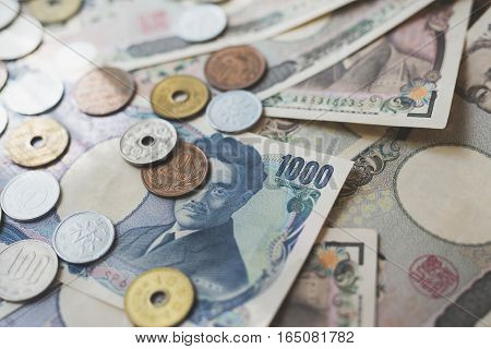 Japanese currency notes Japanese Yen on background
