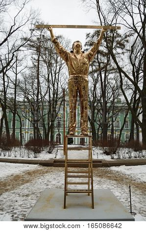 12.01.2017.Russia.Saint-Petersburg.Bronze sculpture by Belgian Jan Fabre exhibited in the courtyard of the Hermitage.