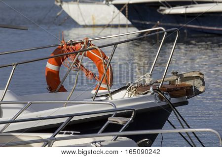 Cagliari: detail of a fishing boat docked in the marina of Marina Piccola - Sardinia