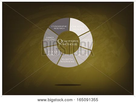 Business and Marketing or Social Research Process Data Collection Methods in Qualitative Measurement in Round Shape Chart on Green Chalkboard.