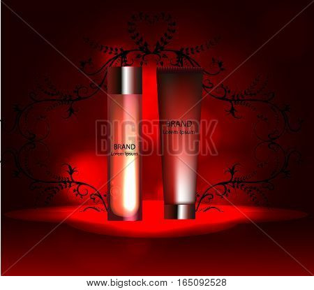 cream ads, makeup tube template with sparkling effect. 3D illustration. Camelia elixir.