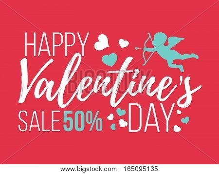 Happy Valentines Day Cards With Hearts, Angel And Arrow. Sale And Clearance. Isolated Vector Illustr