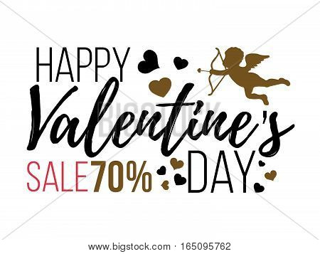 Happy Valentines Day Cards With Hearts, Angel And Arrow. Sale And Clearance. Isolated Vector Illustr