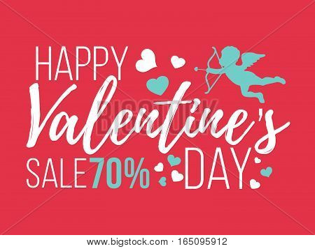Happy Valentines Day Cards With Hearts, Angel And Arrow. Sale And Clearance. Isolated Vector Illustr