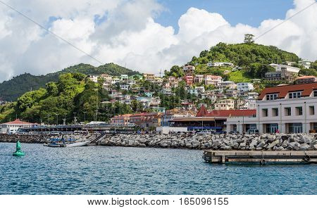 Many Colorful Homes on a Grenada Hillside