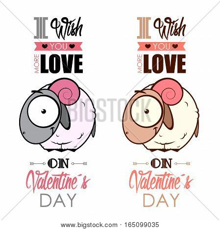 Valentines day greeting card with funny animal character.