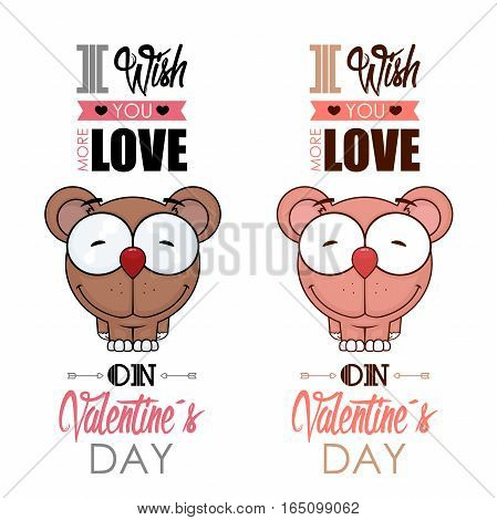 Valentines day greeting card set with funny animal character.