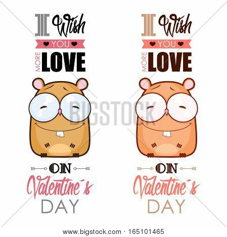 Valentines day greeting card with funny animal character.
