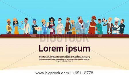 People Group Different Occupation Set, Employees Mix Race Workers Banner Flat Vector Illustration