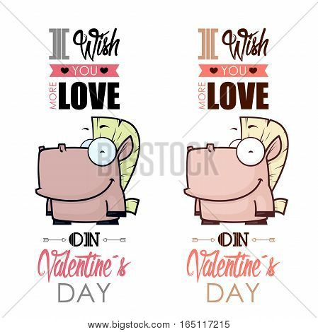 Valentines day greeting card set with funny animal character.