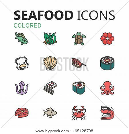 Seafood icon Vector Illustration Collection linear style. eps 10