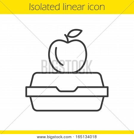 Lunchbox linear icon. Thin line illustration. Apple on lunch box. Contour symbol. Vector isolated outline drawing