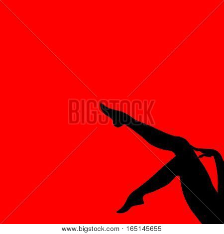vector illustration female feet and a hand on a red background