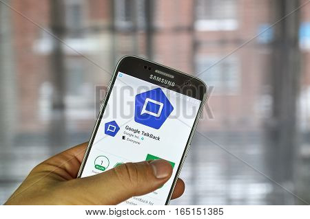 MONTREAL CANADA - DECEMBER 23 2016 : Google TalkBack is an accessibility service that helps blind and vision-impaired users interact with their devices