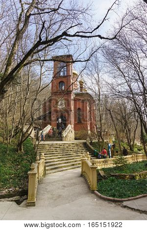 The MOUNTAIN VILLAGE NOVOROSSIYSK RUSSIA - March 08.2016: Church of the Icon of mother of God life-giving spring in the desert Theodosius Caucasian