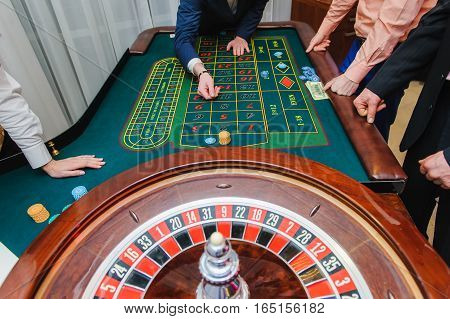 Casino roulette macro shot. Roulette wheel in casino. players play roulette.