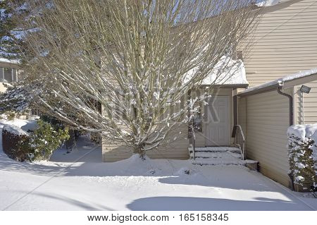 Guest house and snow covered ground Gresham Oregon.