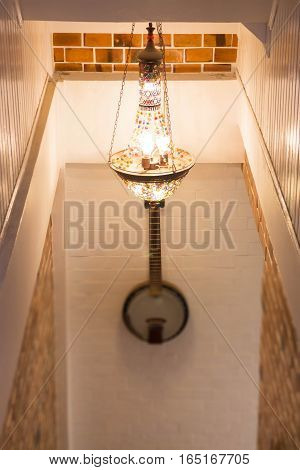 Classic beautiful light of chandelier decoration stock photo
