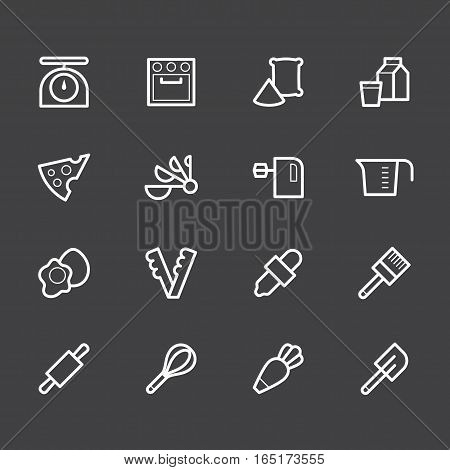 Bakery popular vector white icon set on black background