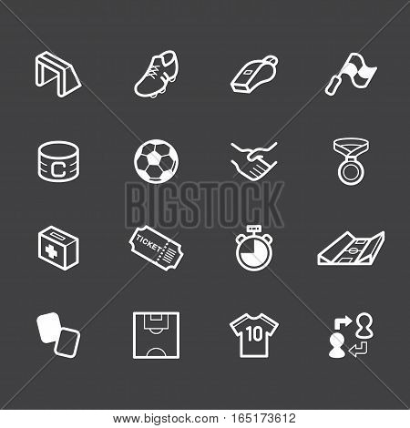 Soccer element vector white icon set on black background