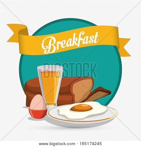 breakfast eggs juice bread ribbon green background vector illustration eps 10