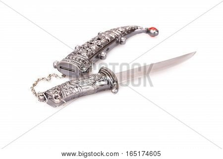 Ancient style dagger isolated on white background.