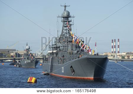 SAINT PETERSBURG, RUSSIA - MAY 09, 2015: Ships the Baltic fleet on parade in honor of Victory day