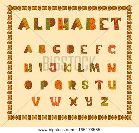 Alphabetic in ethnic african desision. Vector alphabet. eps letters. Letters of the alphabet. Illustration of african ethnic font
