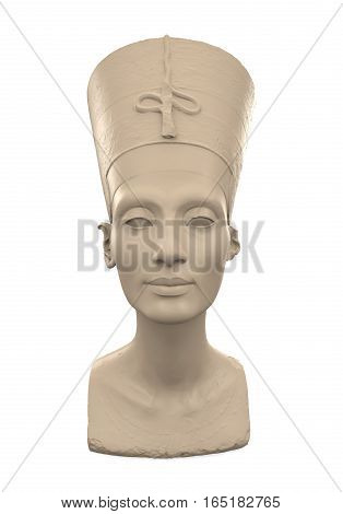 Bust of Queen Nefertiti isolated on white background. 3D render