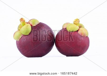 mangosteen queen of fruits (Garcinia mangostana Linn) on white background healthy purple mangosteen fruit food isolated