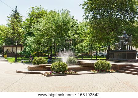 NOVOROSSIYSK RUSSIA - MAY 08.2016: the Monument to A. S. Pushkin in the Park Avenue street councils of the city of Novorossiysk