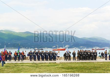 NOVOROSSIYSK RUSSIA - MAY 08.2016: a Solemn meeting on the eve of the anniversary of the victory in the war on the territory of the memorial 