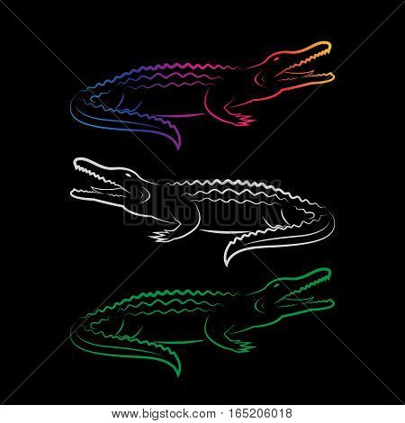 Vector group of crocodile design on black background. Wild Animals.