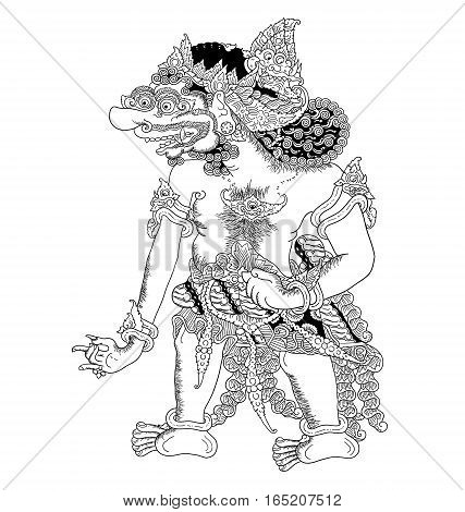 Aswanikumba, a character of traditional puppet show, wayang kulit from java indonesia.