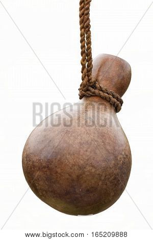 isolated old wooden goatskin on white background