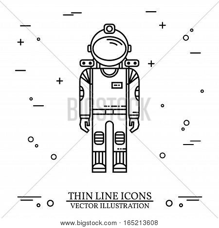 Astronaut in space. Human mission to Mars. For web design and application interface, also useful for infographics. Thin line icon. Vector Illustration.