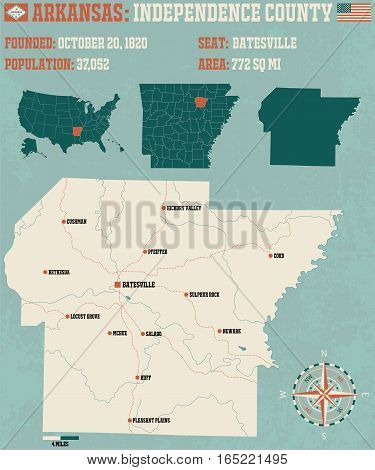 Large and detailed map of Independence County in Arkansas
