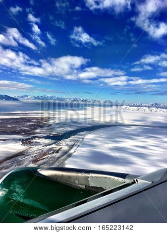 aerial view of snow covered utah rocky mountains