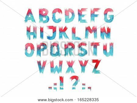 Colorful watercolor aquarelle font type handwritten hand draw abc alphabet letters.