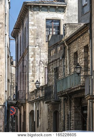 Spain Catalonia Girona Besalu. The first mention of the castle Besalu around which the town was formed refer to the X century . The stone streets of the ancient city.