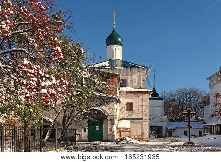 Cyril and Athanasian monastery founded in the 17th century in Yaroslavl, at the beginning of winter
