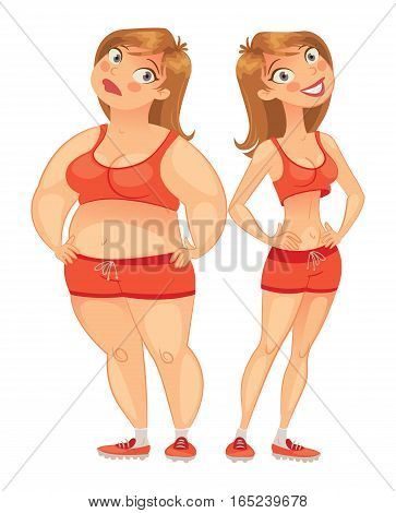 Fat and thin woman, vector illustration. Vector illustration. Isolated on white background